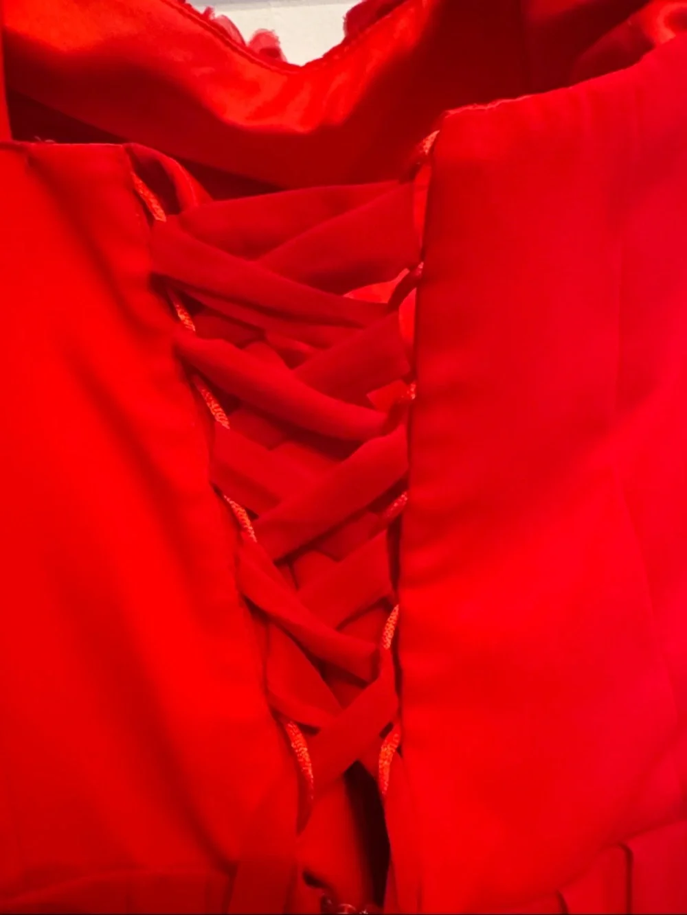 Red One-Shoulder Ruffled Evening Dress - Picture 6 of 8